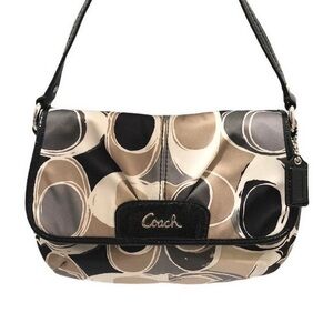 Coach tan black gray scarf print sateen mini bag